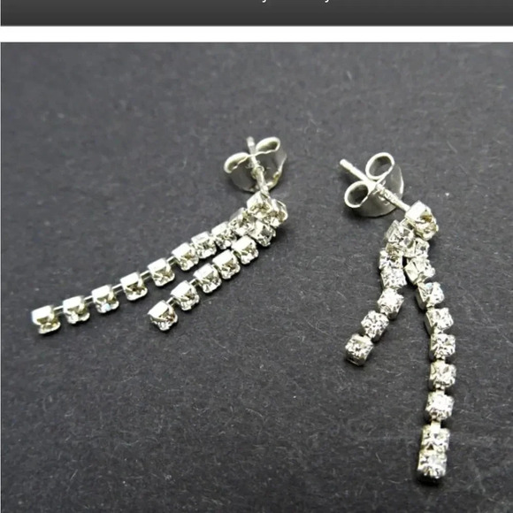 VINTAGE SILVER TONE AND CLEAR RHINESTONE EXPANDABLE BRACELET RING EARRINGS SET - Picture 14 of 16